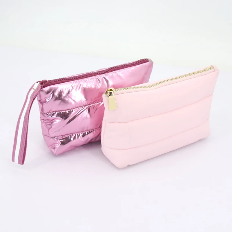 Custom Shockproof Light Weight Soft Cotton Padded Quilted Puffer Puffy Cosmetic Bags