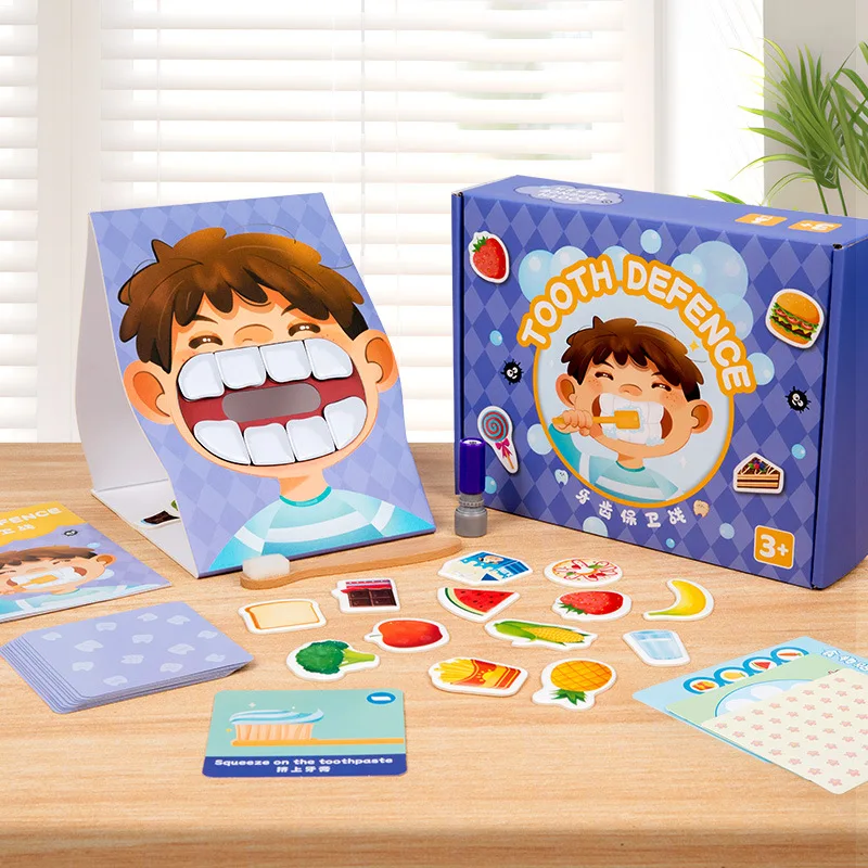 Baby Tooth Defence Toy Formation of Good Habits Game Life Skill Children Early Educational Tooth Brushing Wooden Toys for Kids