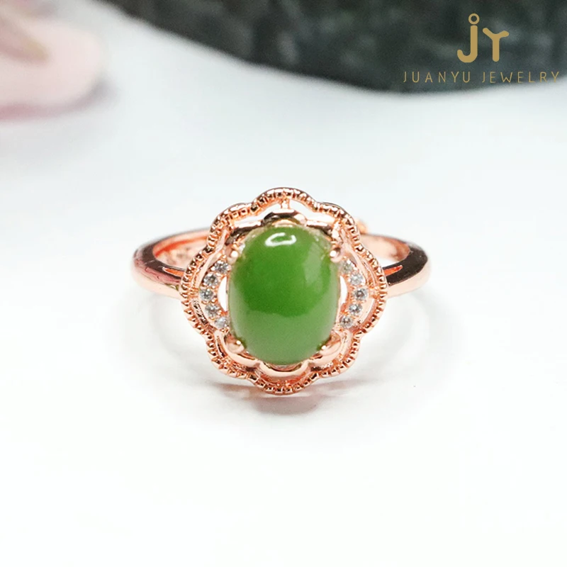 Wholesale Vintage Hollow Out Jasper Rings Fashion Jewelry Rose Gold Plated Zircon Rings Natural High Quality Hetian Jade Rings
