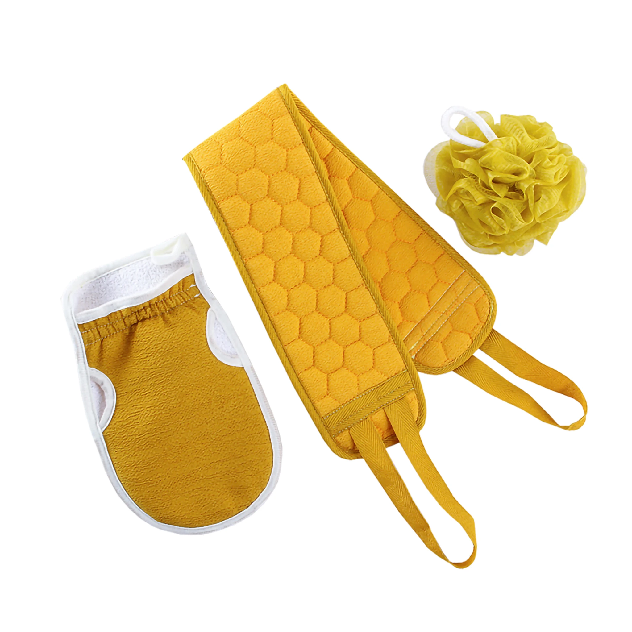 3Pcs Bath Sponge Set Exfoliating Back Scrub Body Cleansing Massage Shower Gel Scrub Towel Shower Ball