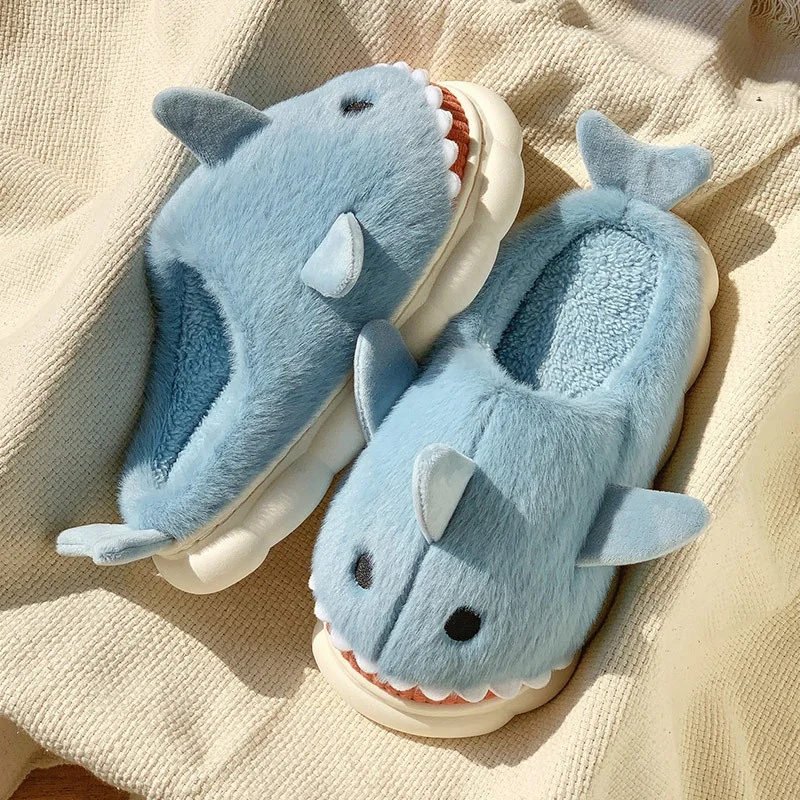 Cartoon Animal Shark cotton Slippers Winter Indoor and holiday gifts girs slip resistant warm Kids shoes of Wholesale and retail