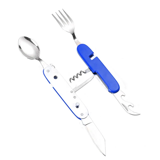 6-in-1 Outdoor Portable Cutlery Set Stainless Steel Foldable Knife Fork Spoon for Camping Picnic Fixed Flatware Sets