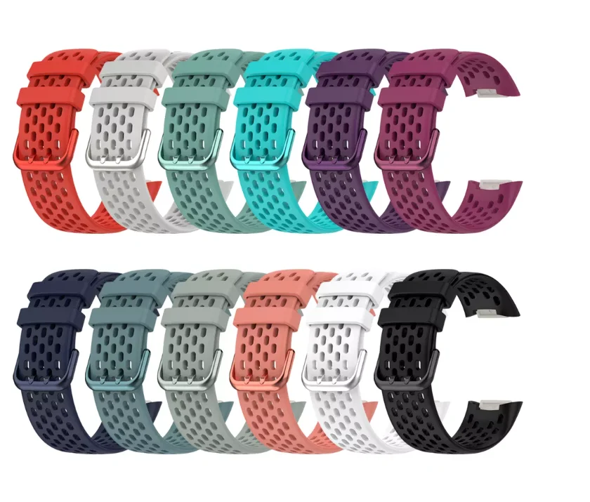 Coolyep Hole Style Fashion Breathable Sport Smart Watch Bands for Fitbit Charge 5 Solid Color Hole Silicone Watch Strap