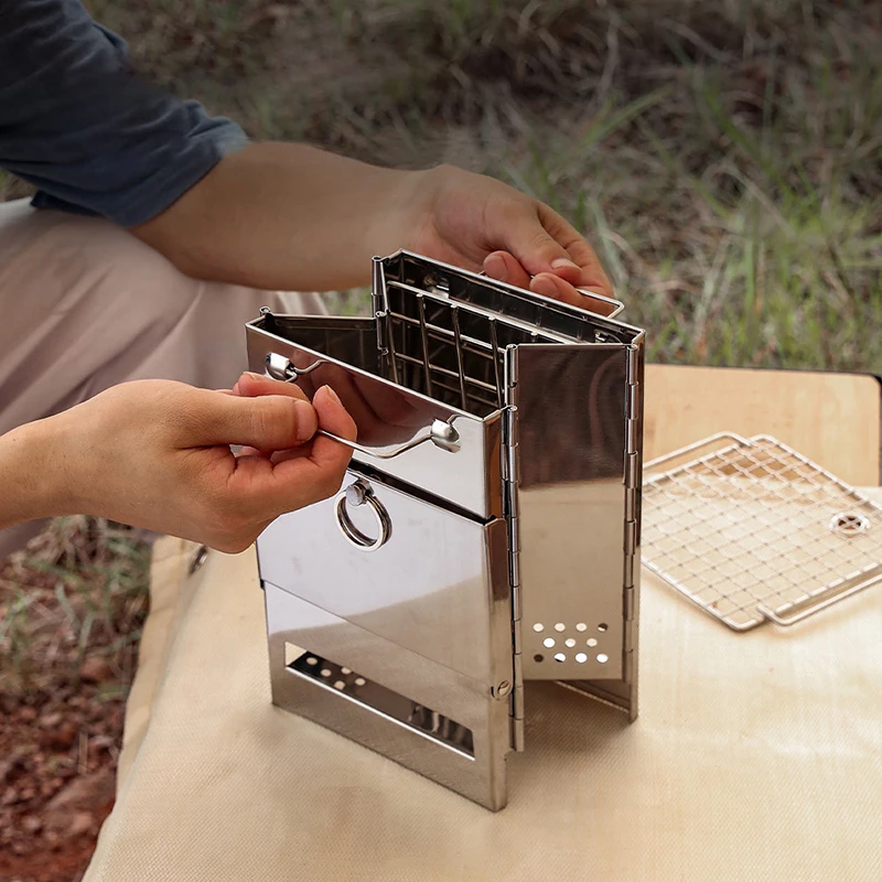 Jetshark folding stainless steel camping cooking barbecue mini outdoor portable charcoal bbq grill for roasting meat