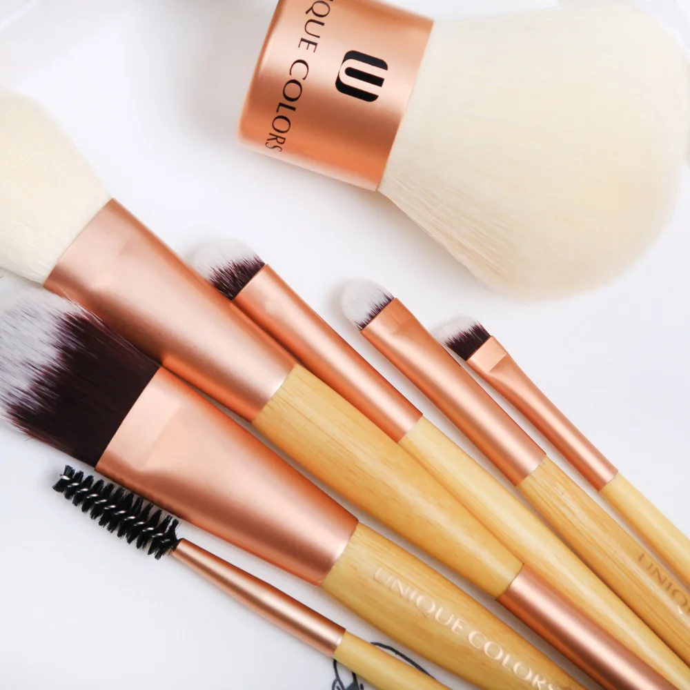 Professional Double End eco hair Bamboo handle Eye Face Make up Brush Kabuki Brush set with Microfiber Makeup Sponge with bag