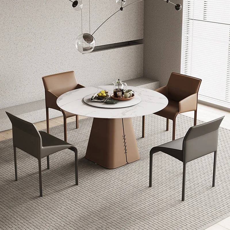 Italian style design 1.35m round dinning table set with rotate centre for dinning room OEM furniture