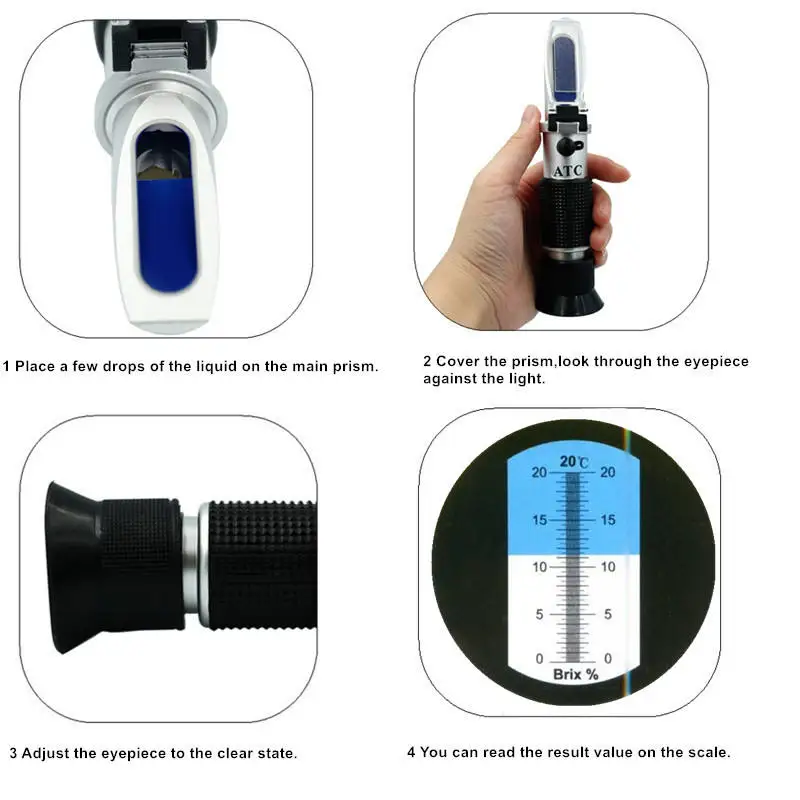 Honey Milk Hand Held Refractometer Brix Tester 0-20% Brix ATC Refractometer