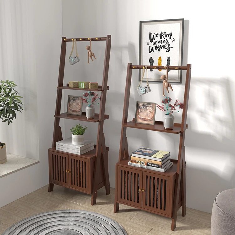 Custom bamboo clear texture brown multi-function storage racks shelving units fine workmanship against the wall book shelf