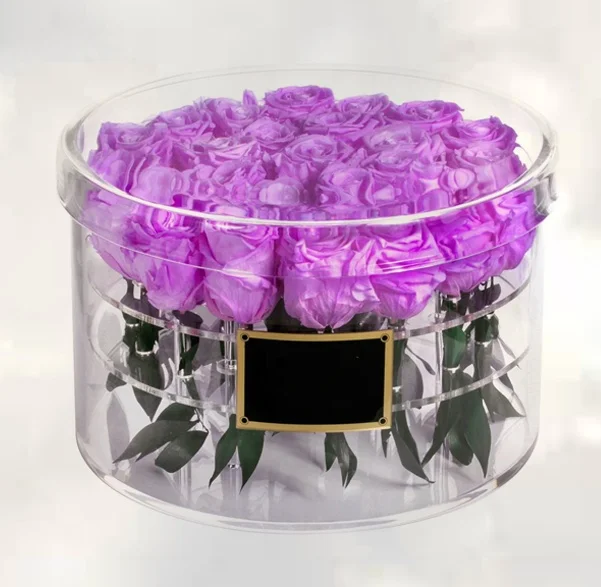 Luxury Clear Flower Acrylic Rose Box with Drawer Transparent Acryl Flower Box Round Crystal Acrylic Flower Box 9 Holes
