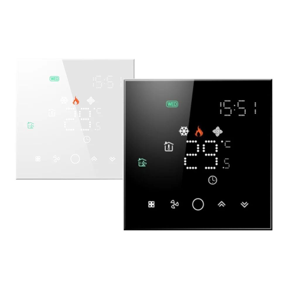 Hotowell WF03 3 Speed Fan 2 Pipe 4 Pipe Keycard Sensor Full Touch LED Screen Programmable Thermostat