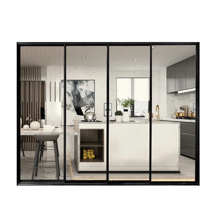 Foshan door manufacturer double track aluminium sliding door Waterproof tempered glass sliding external door for patio