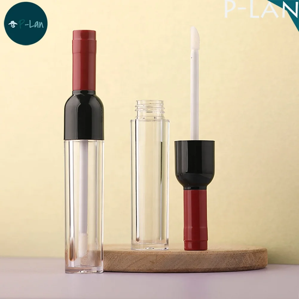 Stock Wholesale Factory Price Multi Color Wine Shape 6ML Clear Empty Wine Lip Gloss Bottle Cosmetic Packaging Lip Gloss Tube