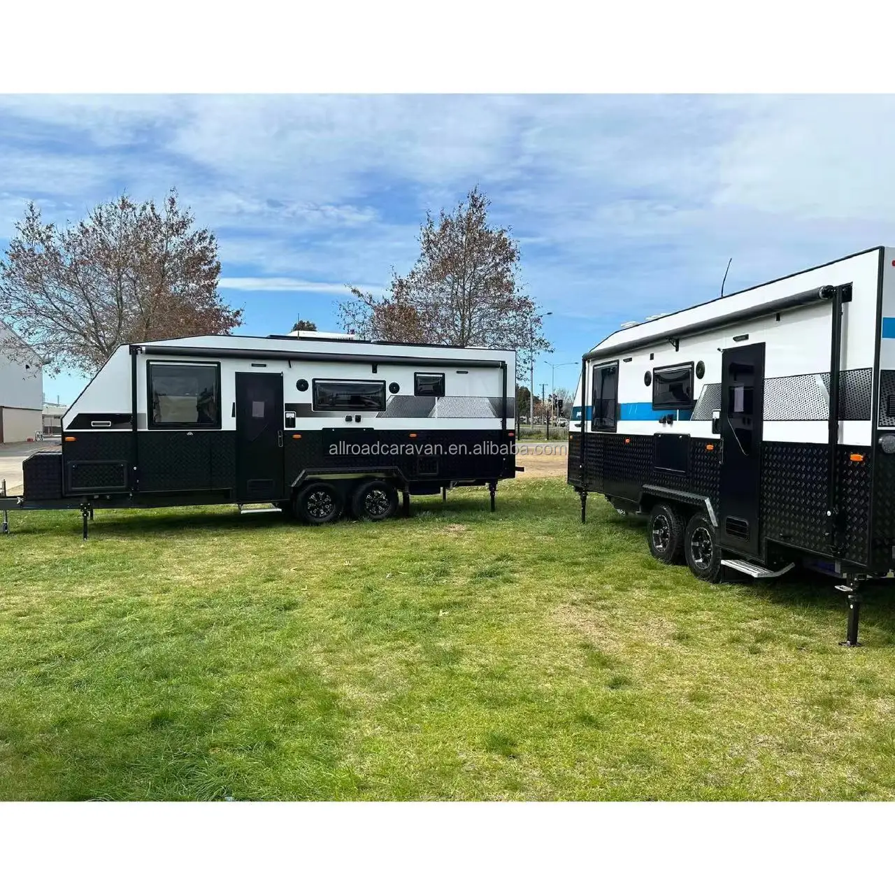 Off road heavy duty camper hard top camping trailer luxury double axle caravan with 4 bunks for family 6 people sleeps