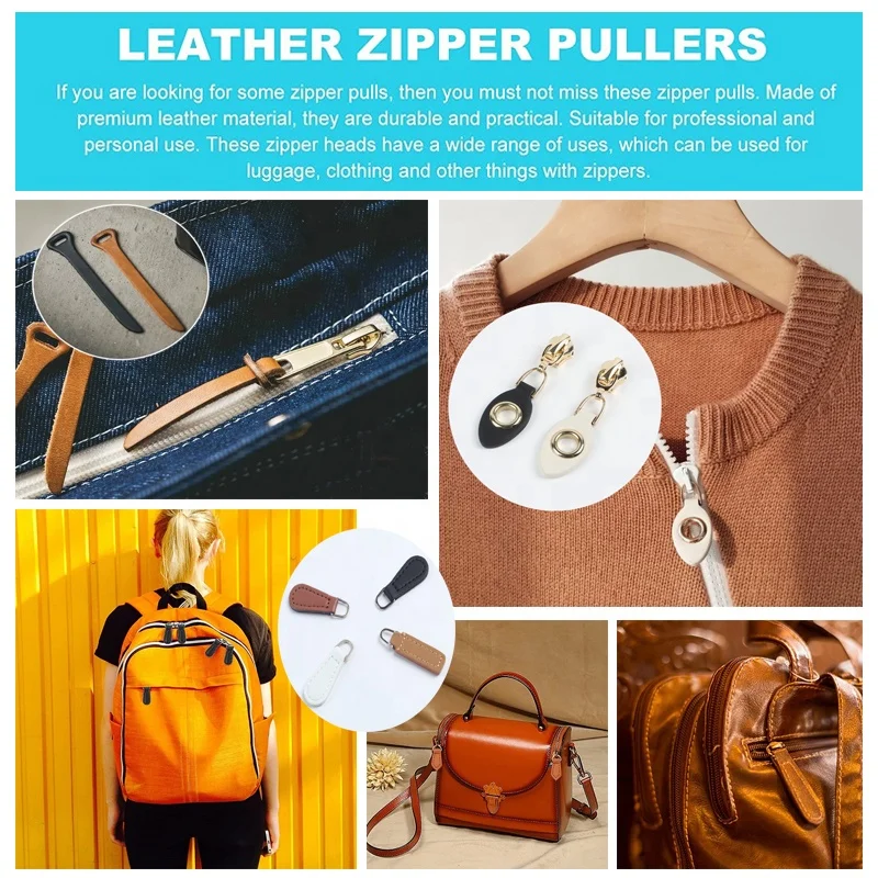 Zipper pulls custom logo leather zipper slider PU leather zipper tag puller head for handbags outdoors