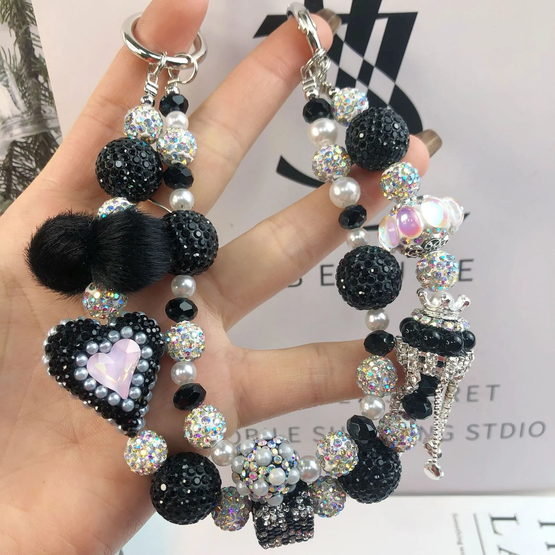 Luxury Square Beaded Strap Cell Phones DIY Hanging Mobile Lanyard Custom Fabric Crystal Chain Promotional Business Gifts