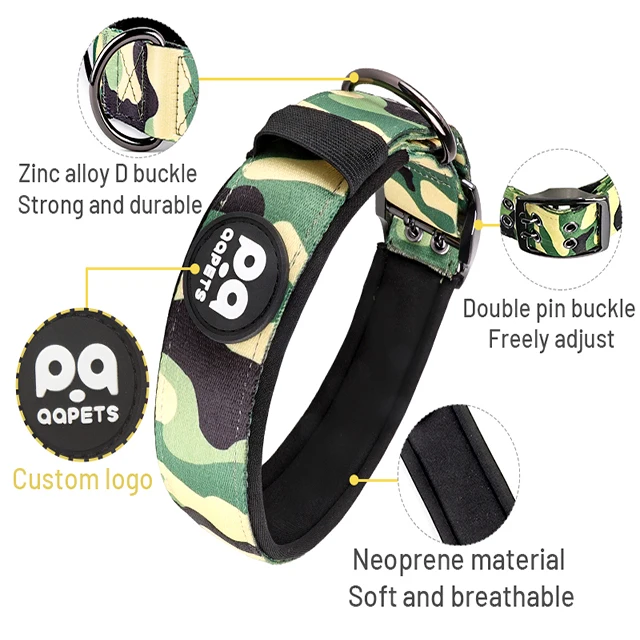 Designer rubber logo durable nylon  pet collars personalized soft sublimation neoprene metal buckle tactical dog collar