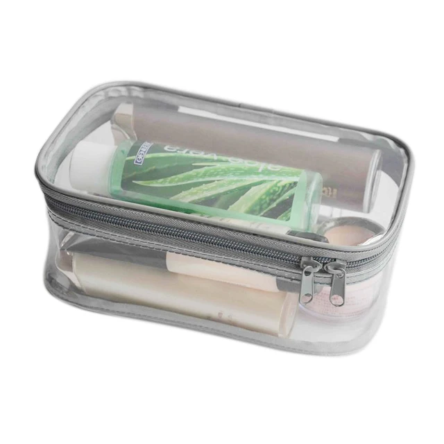 grey double zip transparent beauty cosmetic bag packaging pvc bag