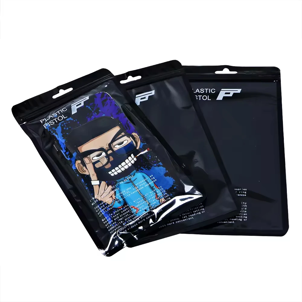 Custom Logo Plastic Zipper Bag For Packaging Phone Matte Black PVC Zipper Bag Phone Case