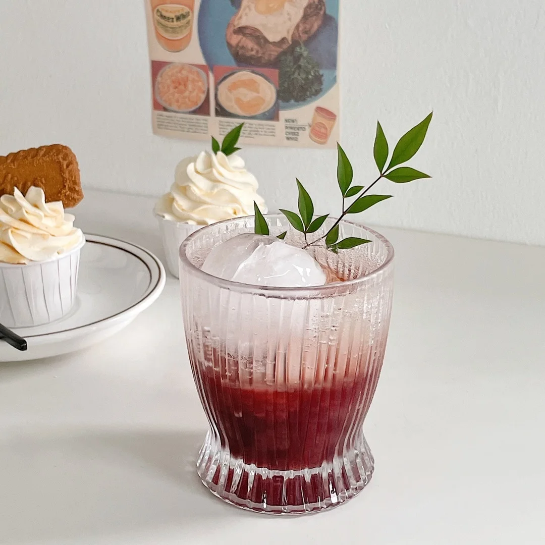 2021 Ins clear Stripe retro juice milk coffee glass