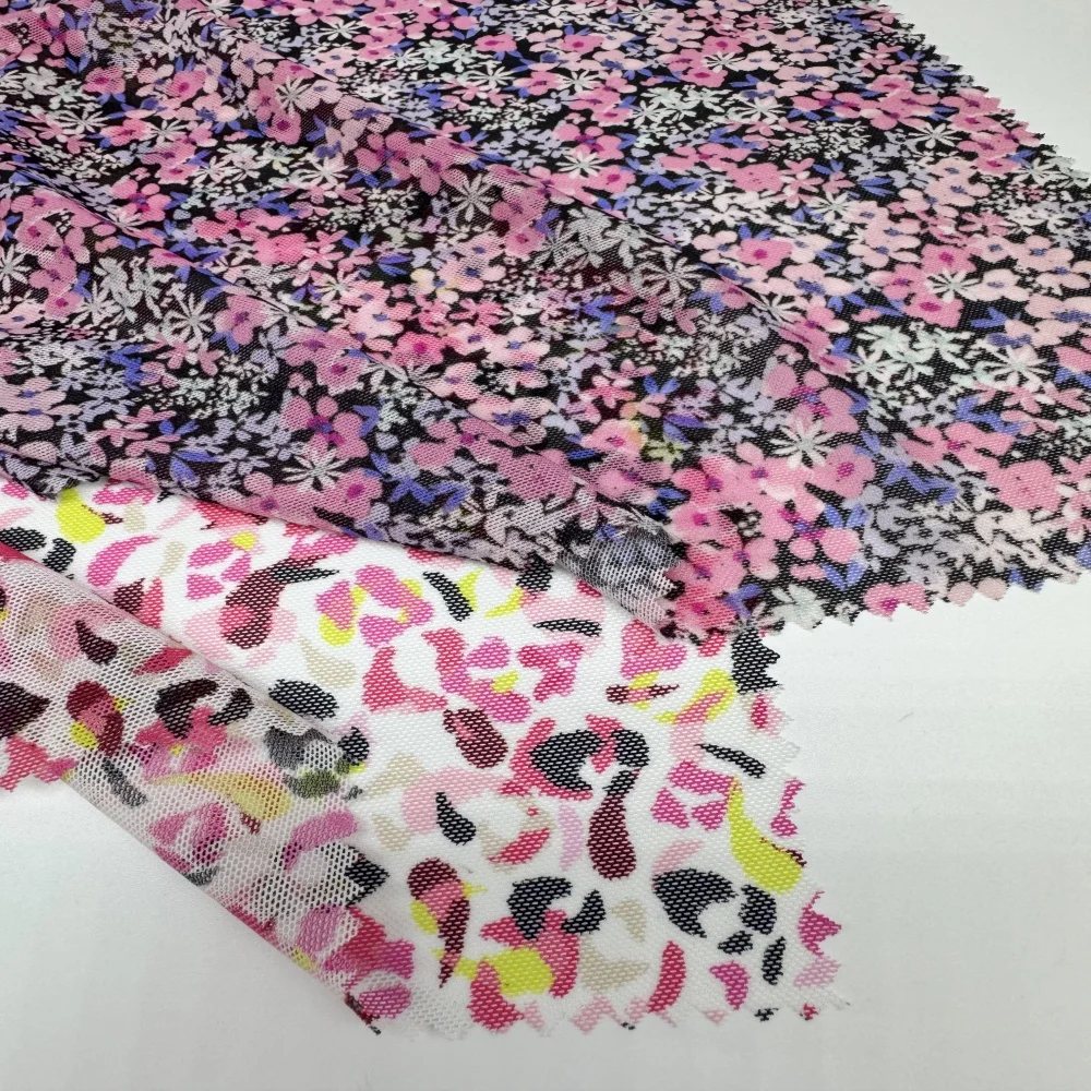 New Design Printed Power Net Mesh Fabric For Lingerie Polyester Elastic Fabric 4 Way Stretch Mesh Fabric