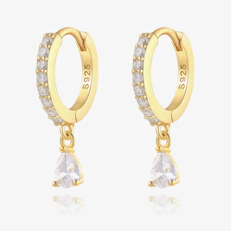 New S925 Sterling Silver White Purple Black Green Color CZ Zircon Drop Earrings For Women Hoop Earrings 2022 Trend Fine Jewelry