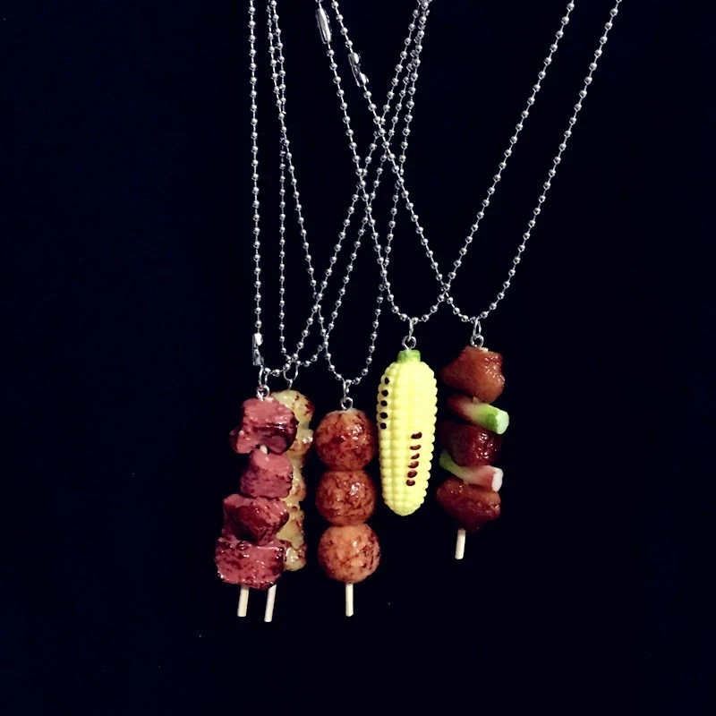 New Arrival Simulation Food Necklace Fried Chicken Leg Chicken Wings Resin Necklace Barbecue Resin Necklaces for Women and Girls