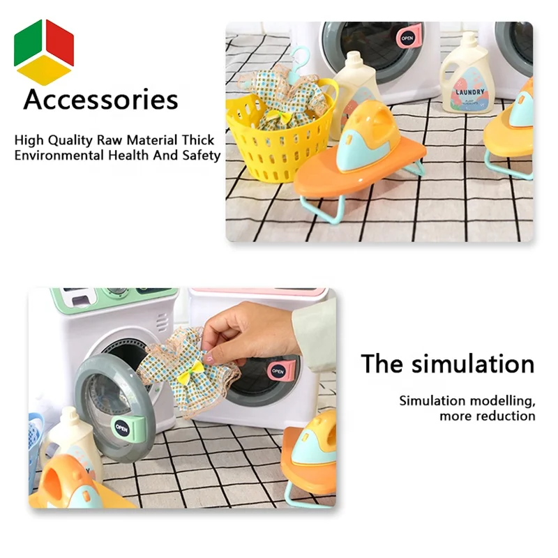 QS Toy Pink Green Color B/O Simulation Safe Way To Use Roller Electric Toy Touch Screen Version Of Washing Machine Toy For Sale