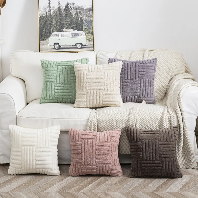 Top quality woven plush flannel pillow cover Solid color sofa cushion plain double sided pillow cushion