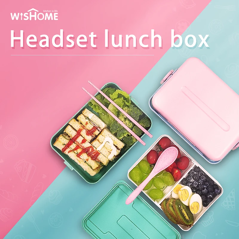Hot Sales Bento Lunch Box Container Biodegradable Takeaway Food 3 Container Box Compartment Lunch Bento Box With Handle