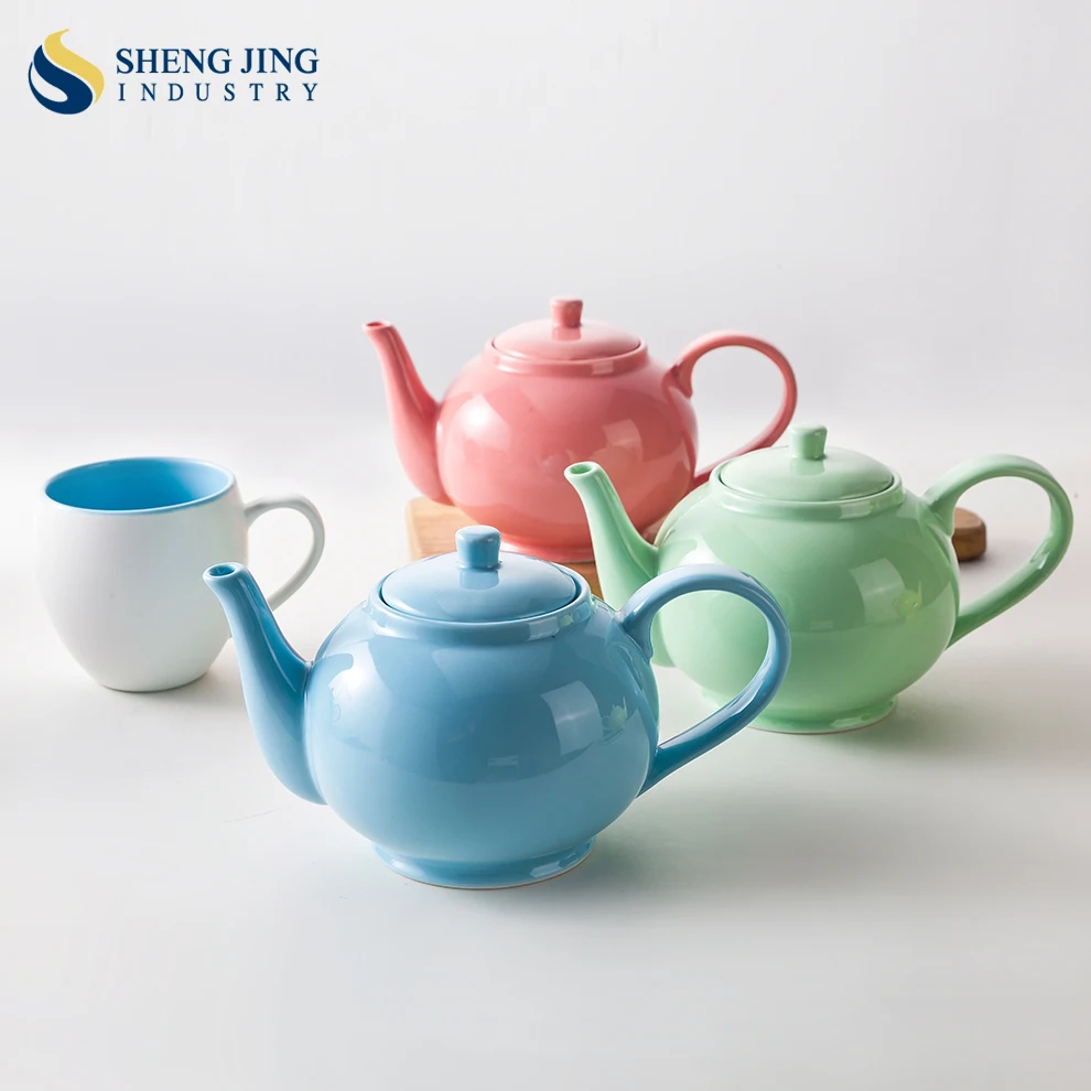 Shengjing Customize Logo 450ml 850ml Color Ceramic Teapot Elegance Hot Milk Teapot Porcelain Coffee Tea Pot for Restaurant