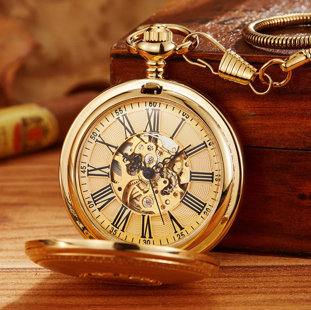 Antique Skeleton Mechanical Movement Snake Chain Automatic Mechanical Brass Pocket Watches