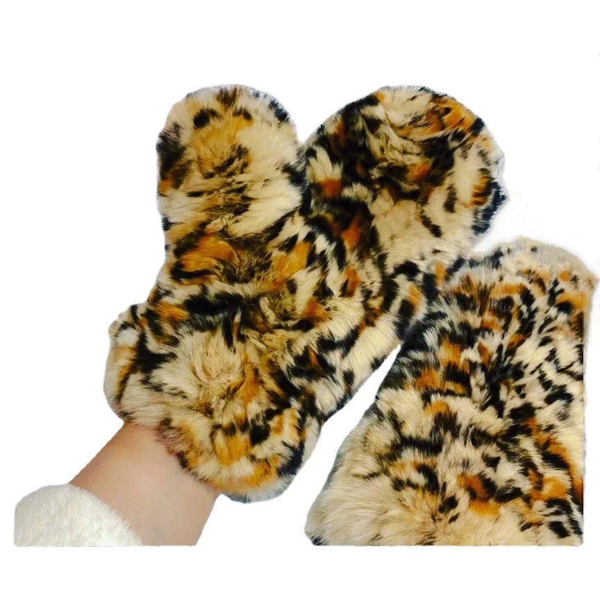 KMR-BLK Fur Winter Customize Rabbit Fur Warm woolen mittens women Winter Fashion mittens