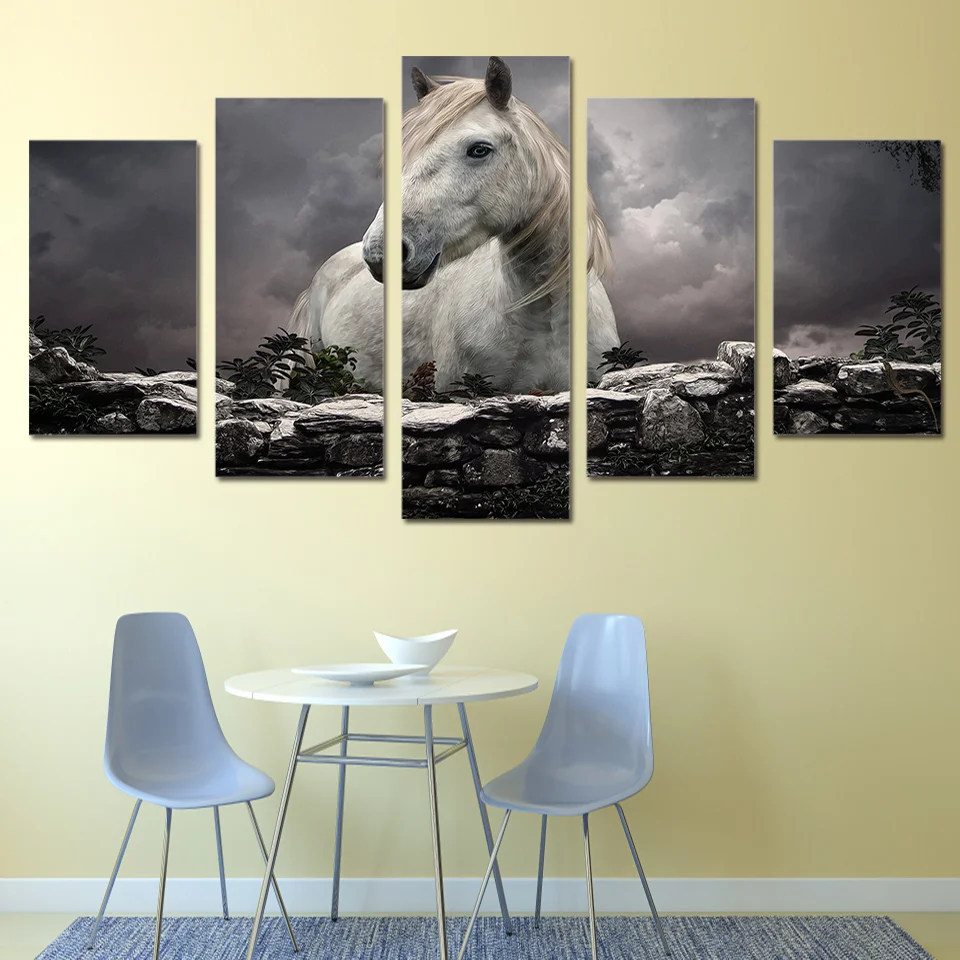 HD Printed Animals White Horse Poster Picture Canvas Painting For  Wall Art Room Decoration