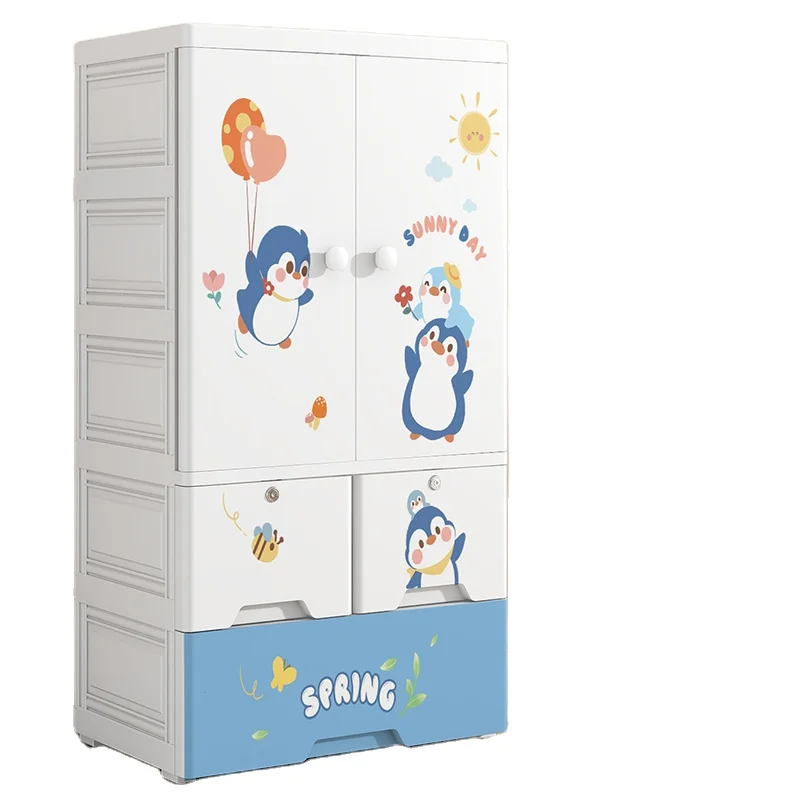 60CM Plastic Storage Cabinet For Children Double Door Drawer Cabinet Children Wardrobe