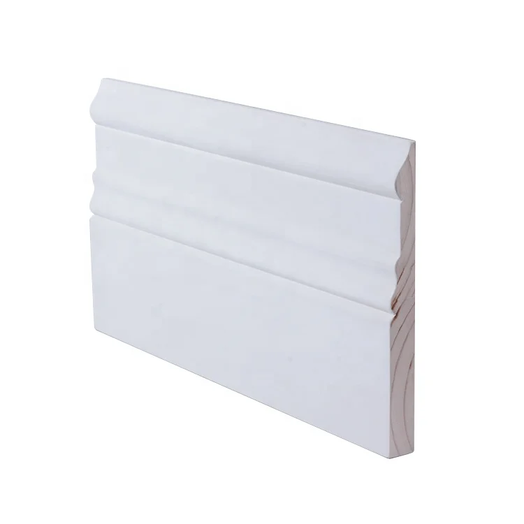 Decorative white gesso primed finger joint radiata pine Chinese fir wooden customizable baseboard moulding