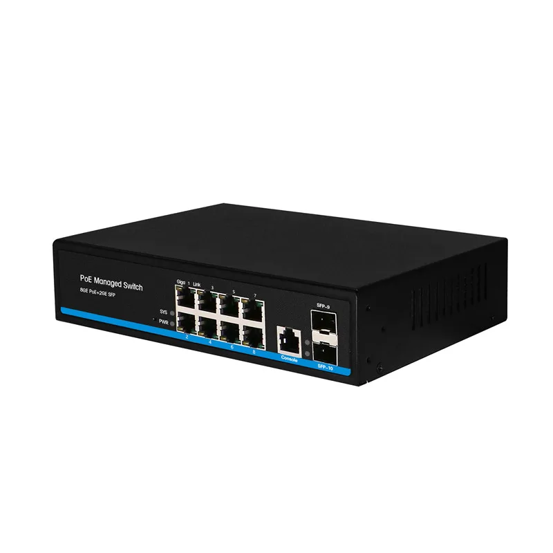 Управляемый 8 портов 1000 Мбит/с PoE сетевой коммутатор с 2 RJ-45 uplink (POE0802M)