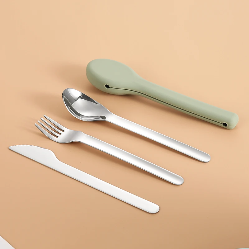 
Reusable Cutlery Travel Cutlery Set Silicone Case Portable for Eating Out Fork Spoon Knife Set 