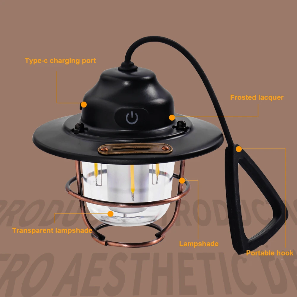 Portable Rechargeable Horse Lantern Tent Dimmable Retro Atmosphere Camping Lamp Outdoor