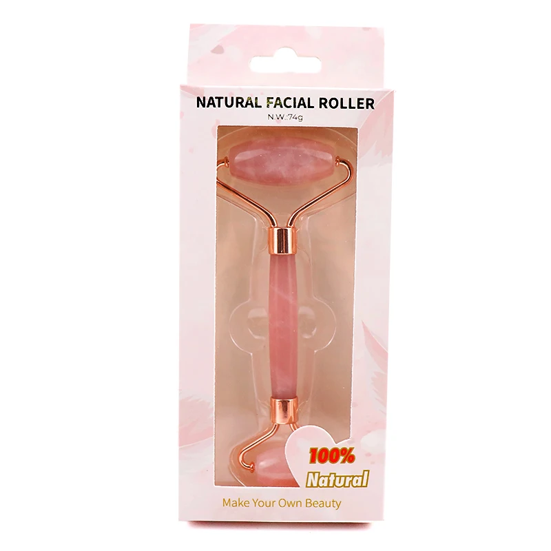 
Beauty Anti Aging 100% Natural Stone Facial Skin Massage Pink Rose Quartz Jade Roller Gua Sha For Face 