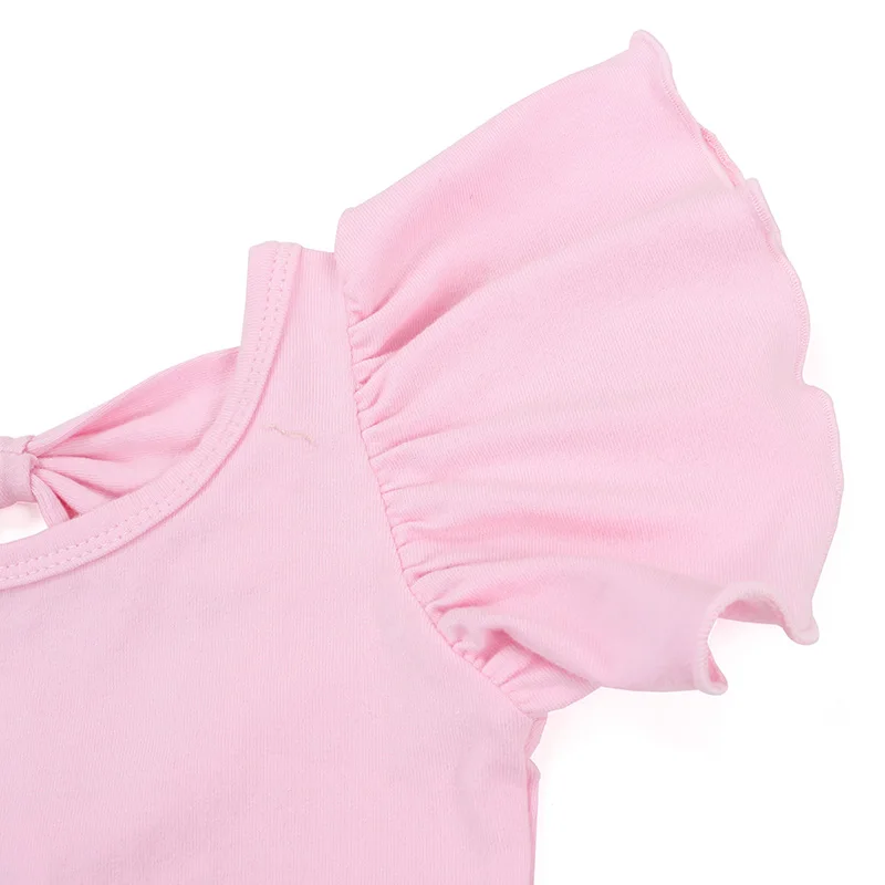 
pink cotton short sleeve flutter sleeve bowknot baby romper girls leotard baby leotard 