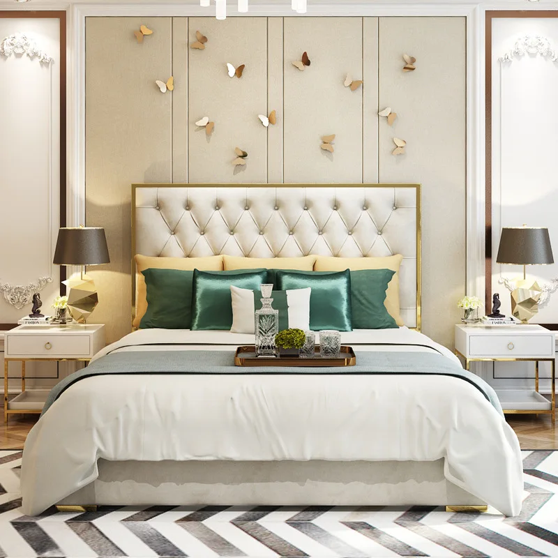 French Luxury Leather King Size Frame Upholstered Modern furniture bedroom furniture