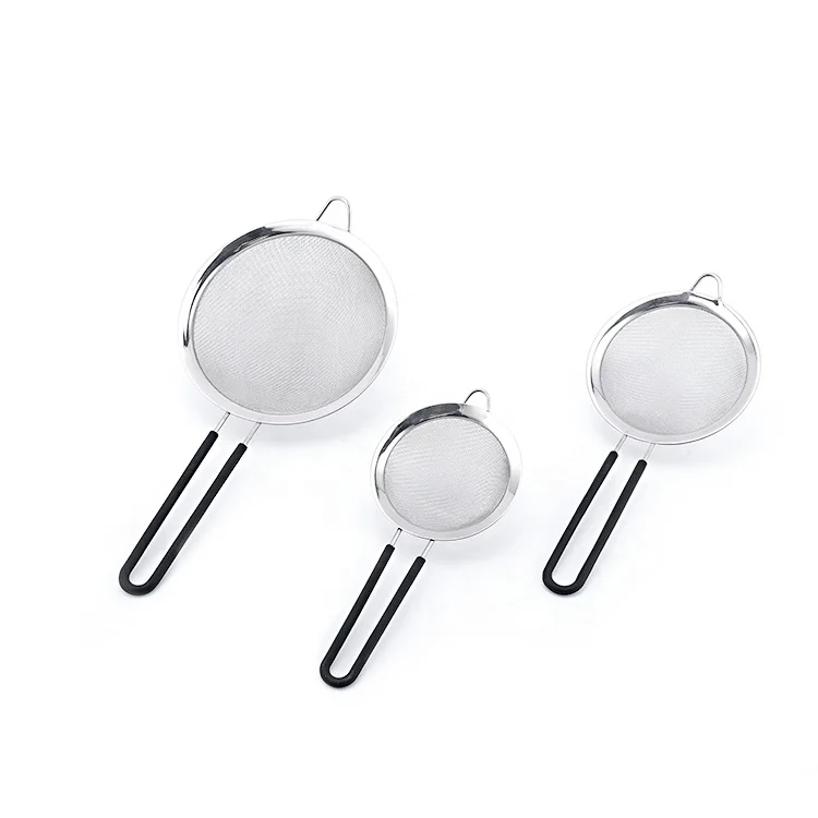 Kitchen Premium Quality S/S Stainless Steel Mesh Colander Flour Sifter Sieve Mesh Strainer with Silicone Handle