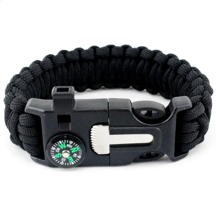 Bracelet Survival Gear Kit with Embedded Compass Fire Starter Emergency Knife & Whistle Survival Bracelet
