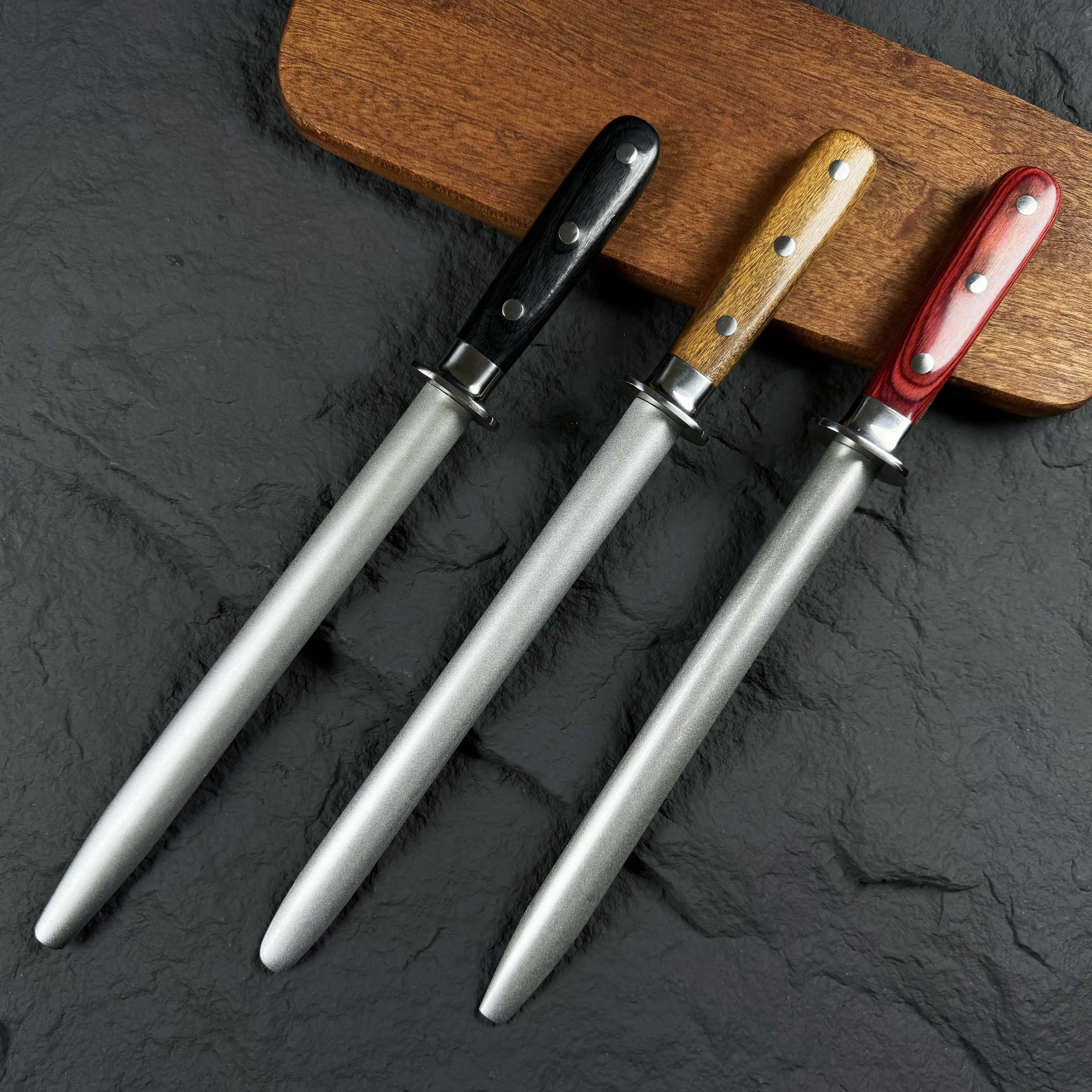 9 Inch Carbon Steel Sharpeners Diamond Powder Knife Sharpener Rod Professional Honing Steel for Master Chef Knife Accessories