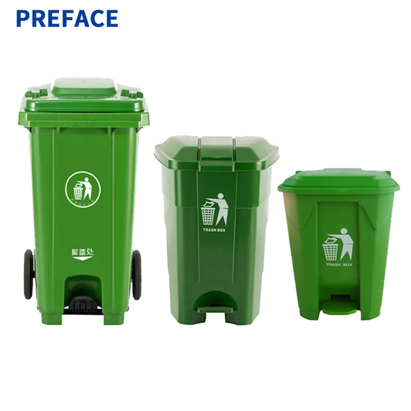 Preface Wholesale 120l 240l 360l 660l 1100l Outdoor Recycle Dustbin Euro Plastic Foot Pedal Waste Bin with On Wheels