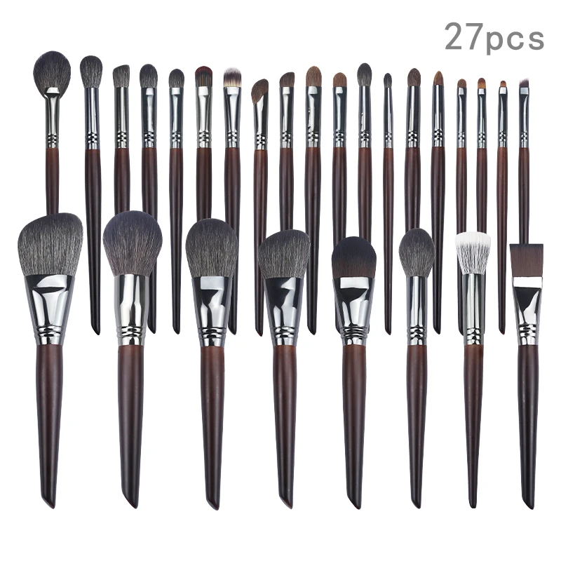 27 Pieces Fluffy Eye Shadow Highlighter Custom Logo Face Bulk Brown Wood Goat Hair Makeup Brushes