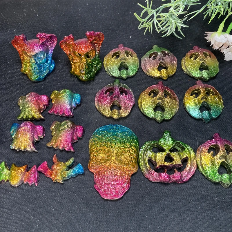 High Quality Hand Carved Pumpkin Figurine Crystal Skulls Bismuth Crystal Animal Different Size Decoration