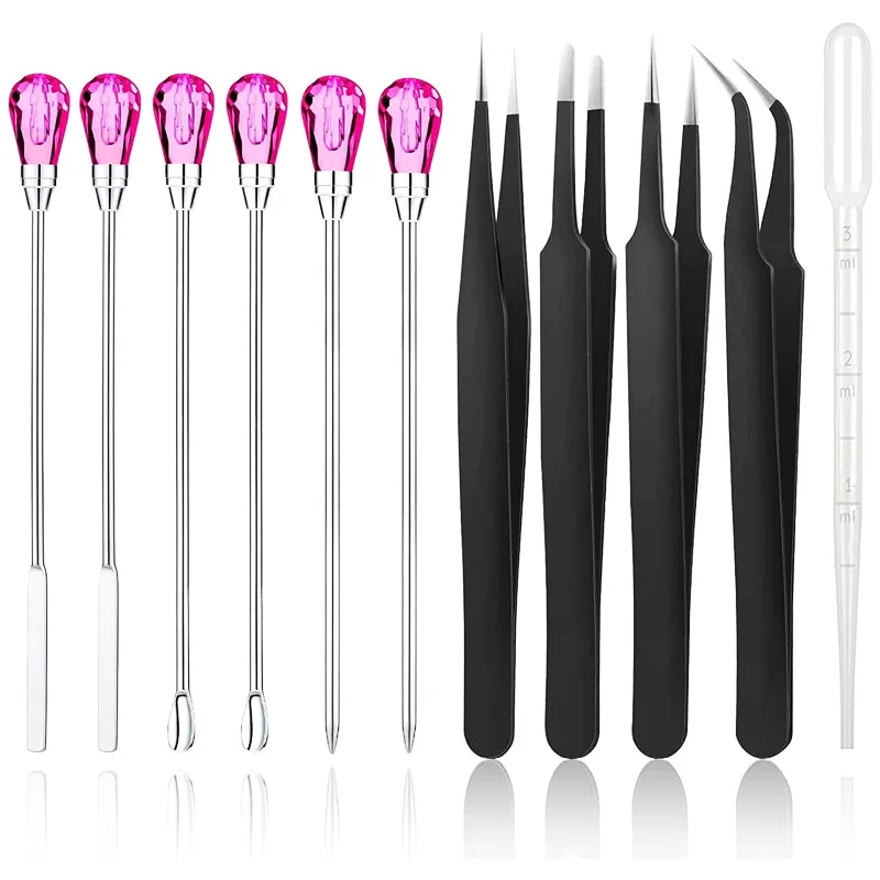 11 Pcs Silicone Resin Mold Tools Set Stirring Needle Spoon Tool Tweezers Precision Kit for Resin Art Crafts