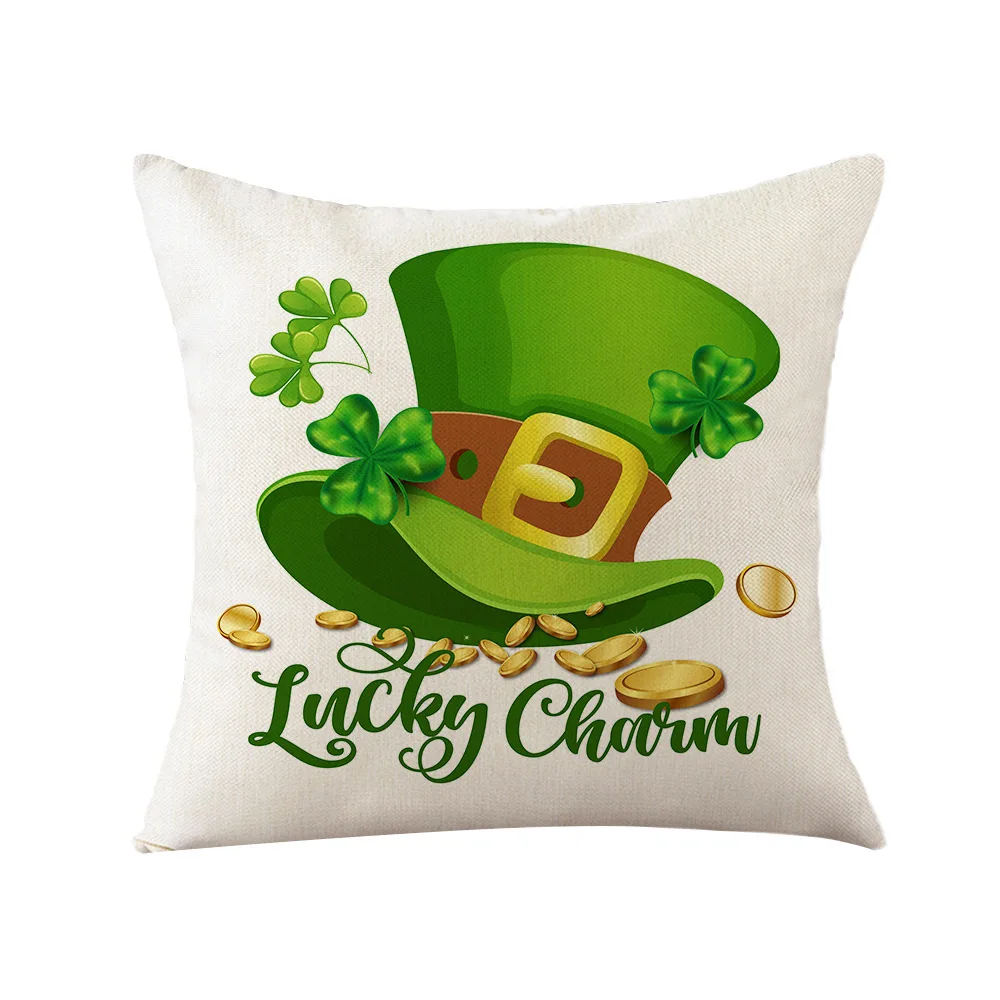 St. Patrick Day Gift Cushion Cover Good Luck Clover Wreath Linen Decorative Pillowcases