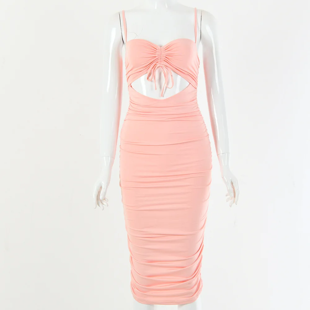 2019 European and American Fashion New Bow Wrapped Chest Sleeveless Pleated Bandage Dress